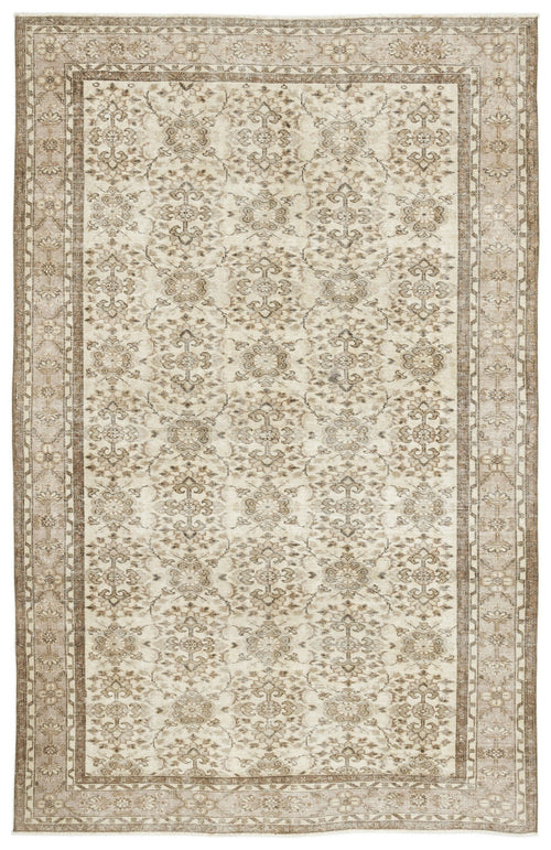 Atina Beige Vintage Wool Handmade Area Rug 6'4" x 10'2"