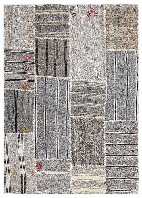 Teselya 1248 Beige Striped Wool Handmade Area Rug 5'3" x 7'7"
