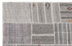 Teselya 1250 Grey Striped Wool Handmade Area Rug 5'3" x 7'7"