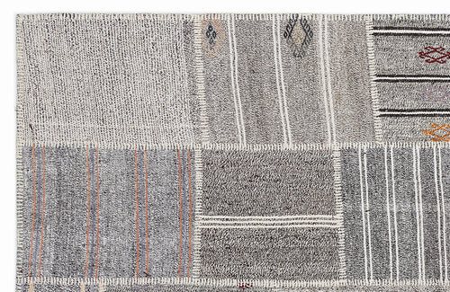 Teselya 1250 Grey Striped Wool Handmade Area Rug 5'3" x 7'7"