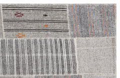 Teselya 1250 Grey Striped Wool Handmade Area Rug 5'3" x 7'7"