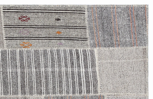 Teselya 1250 Grey Striped Wool Handmade Area Rug 5'3" x 7'7"