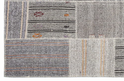 Teselya 1250 Grey Striped Wool Handmade Area Rug 5'3" x 7'7"