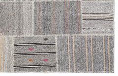 Teselya 1250 Grey Striped Wool Handmade Area Rug 5'3" x 7'7"