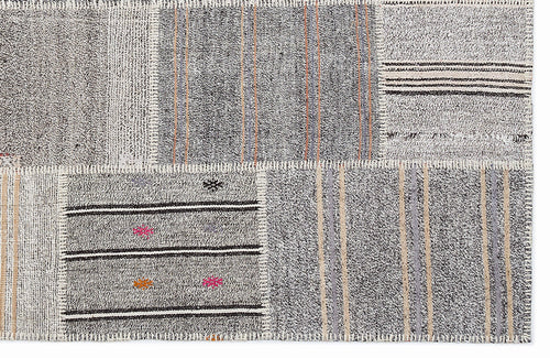 Teselya 1250 Grey Striped Wool Handmade Area Rug 5'3" x 7'7"