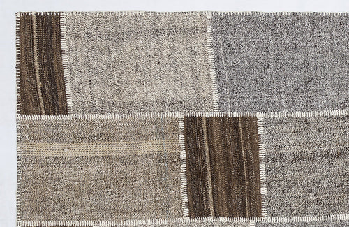 Teselya 1251 Grey Striped Wool Handmade Area Rug 5'3" x 7'7"