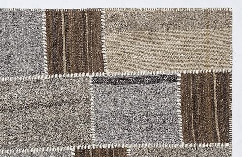 Teselya 1251 Grey Striped Wool Handmade Area Rug 5'3" x 7'7"