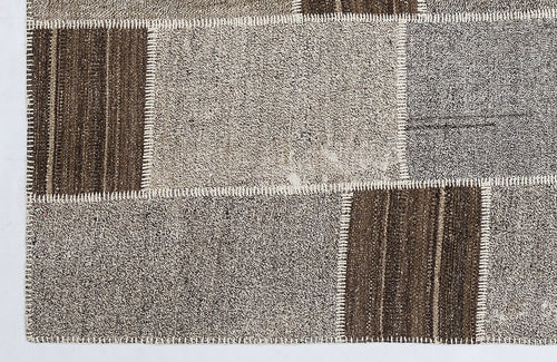 Teselya 1251 Grey Striped Wool Handmade Area Rug 5'3" x 7'7"