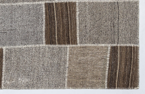 Teselya 1251 Grey Striped Wool Handmade Area Rug 5'3" x 7'7"