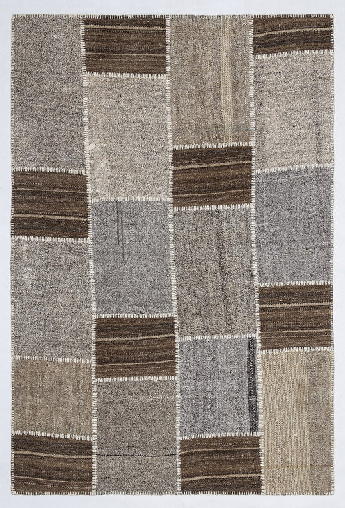Teselya 1251 Grey Striped Wool Handmade Area Rug 5'3" x 7'7"