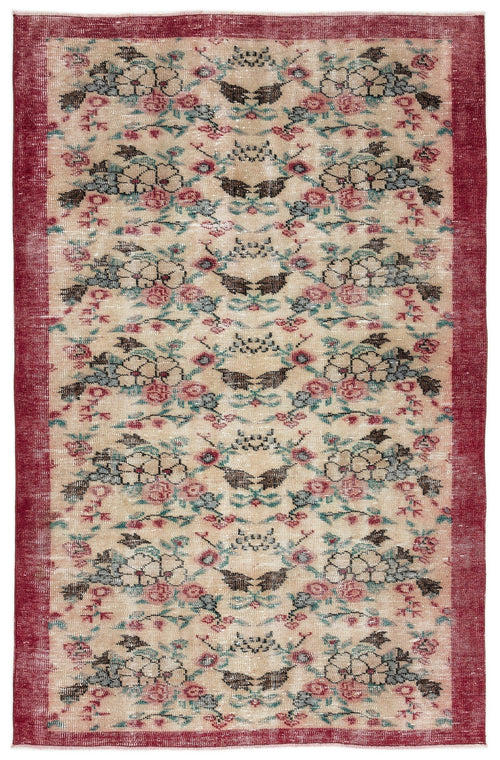 Atina Beige Vintage Wool Handmade Area Rug 5'8" x 7'8"