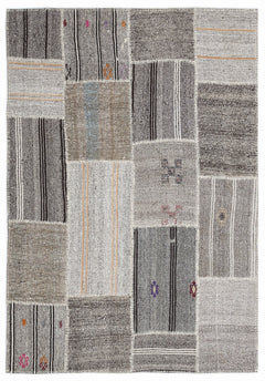 Teselya 1252 Beige Striped Wool Handmade Area Rug 5'3" x 7'7"