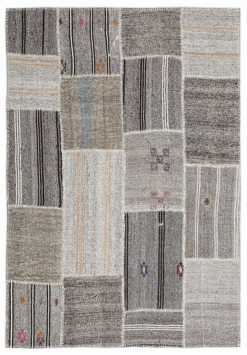 Teselya 1252 Beige Striped Wool Handmade Area Rug 5'3" x 7'7"