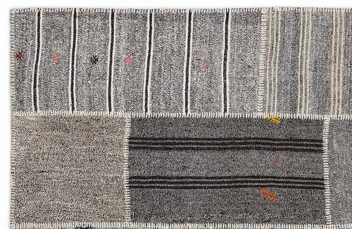 Teselya 1254 Brown Striped Wool Handmade Area Rug 5'3" x 7'7"