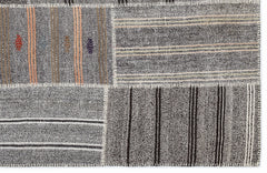 Teselya 1254 Brown Striped Wool Handmade Area Rug 5'3" x 7'7"