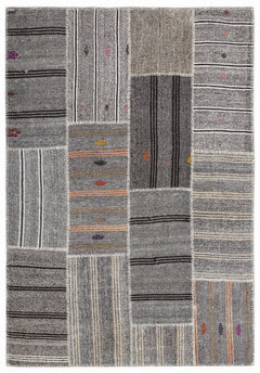 Teselya 1254 Brown Striped Wool Handmade Area Rug 5'3" x 7'7"