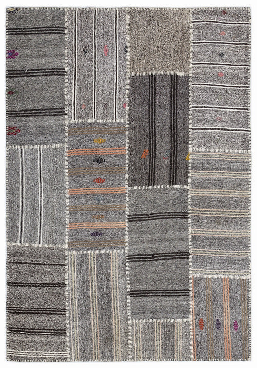 Teselya 1254 Brown Striped Wool Handmade Area Rug 5'3" x 7'7"