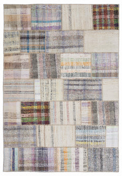 Teselya 1255 Beige Striped Wool Handmade Area Rug 5'3" x 7'7"