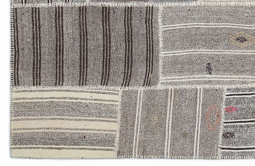 Teselya 1257 Beige Striped Wool Handmade Area Rug 5'3" x 7'7"