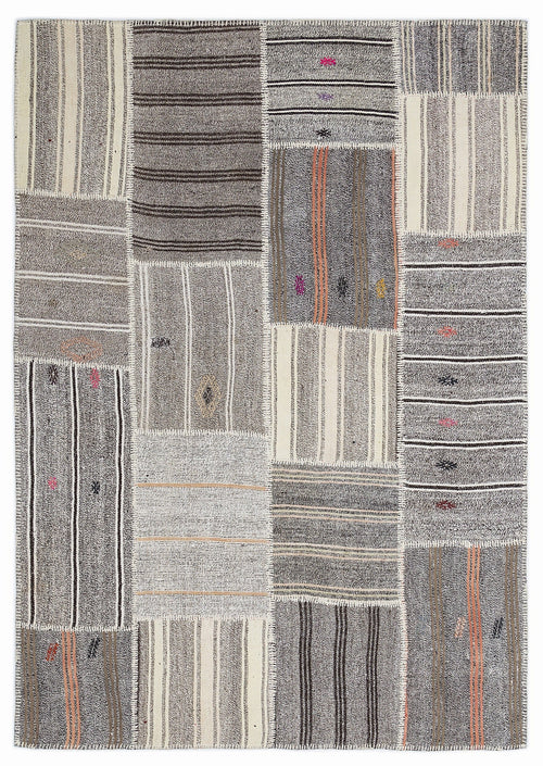 Teselya 1257 Beige Striped Wool Handmade Area Rug 5'3" x 7'7"