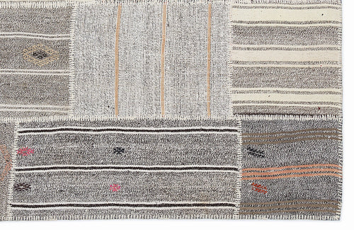Teselya 1257 Beige Striped Wool Handmade Area Rug 5'3" x 7'7"