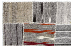 Teselya 1258 Grey Striped Wool Handmade Area Rug 5'3" x 7'7"