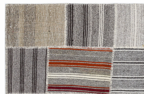 Teselya 1258 Grey Striped Wool Handmade Area Rug 5'3" x 7'7"