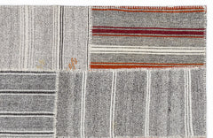Teselya 1258 Grey Striped Wool Handmade Area Rug 5'3" x 7'7"