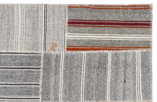 Teselya 1258 Grey Striped Wool Handmade Area Rug 5'3" x 7'7"