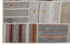 Teselya 1258 Grey Striped Wool Handmade Area Rug 5'3" x 7'7"