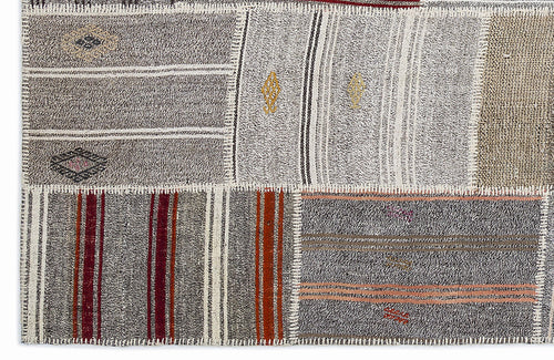 Teselya 1258 Grey Striped Wool Handmade Area Rug 5'3" x 7'7"