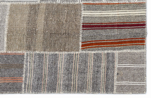 Teselya 1258 Grey Striped Wool Handmade Area Rug 5'3" x 7'7"
