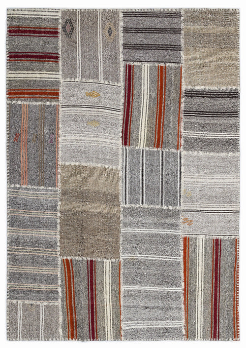 Teselya 1258 Grey Striped Wool Handmade Area Rug 5'3" x 7'7"