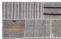 Teselya 1259 Grey Striped Wool Handmade Area Rug 5'3" x 7'7"