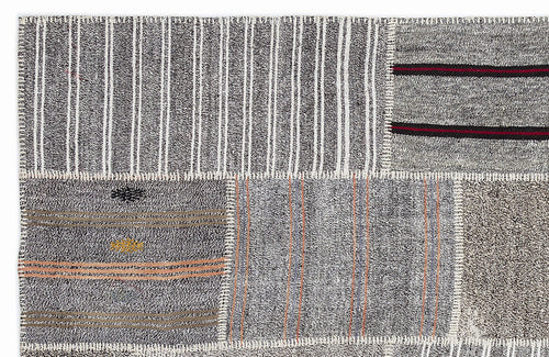 Teselya 1259 Grey Striped Wool Handmade Area Rug 5'3" x 7'7"
