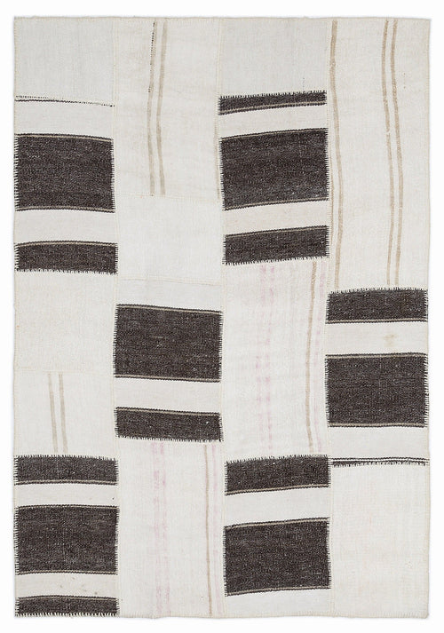 Teselya 1266 Beige Striped Wool Handmade Area Rug 5'3" x 7'7"