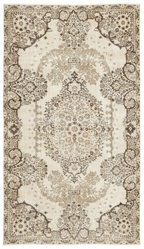 Atina Beige Vintage Wool Handmade Area Rug 5'7" x 9'9"