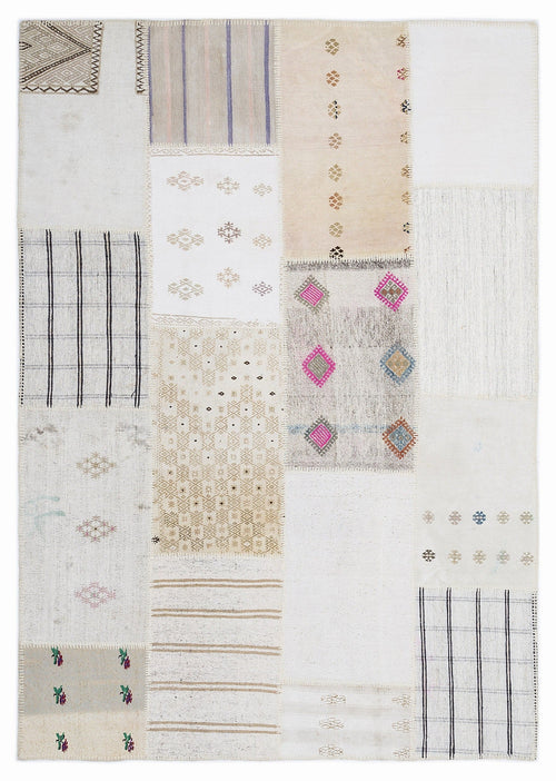 Teselya 1268 Beige Striped Wool Handmade Area Rug 5'3" x 7'7"