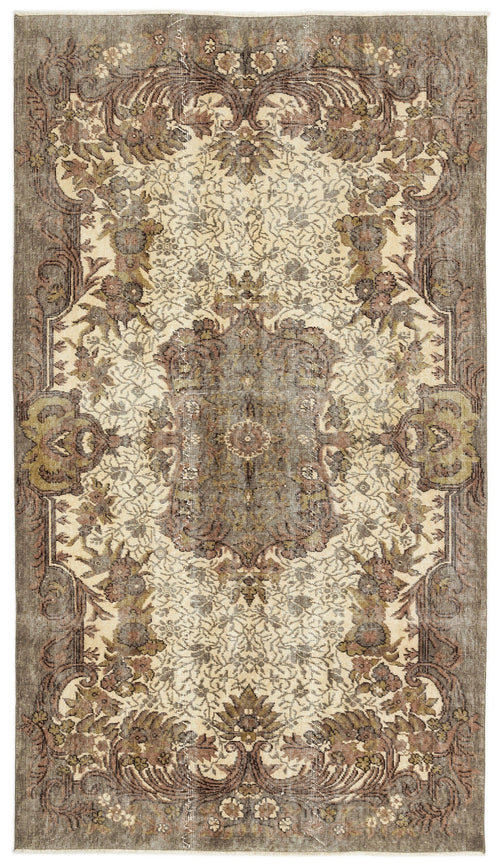 Atina Beige Vintage Wool Handmade Area Rug 5'2" x 8'9"