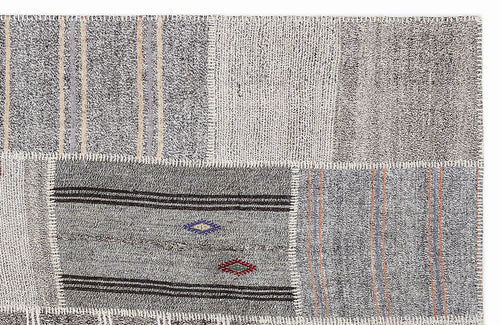 Teselya 1272 Beige Striped Wool Handmade Area Rug 5'3" x 7'7"