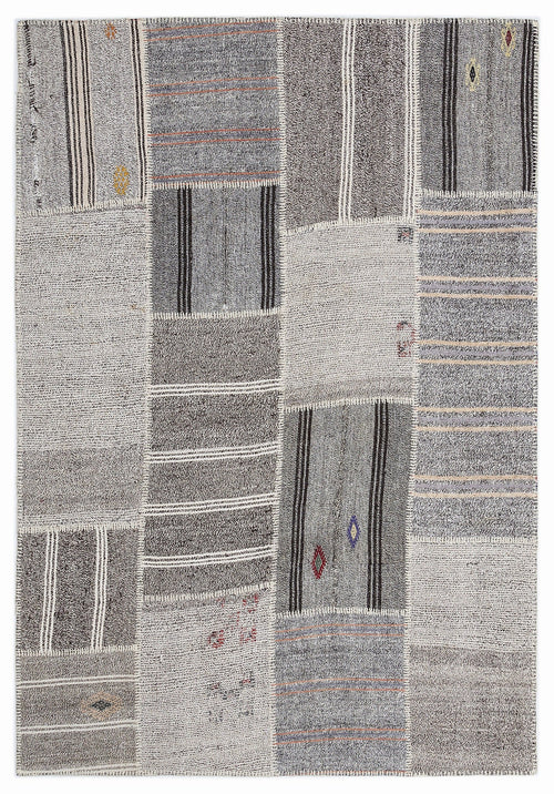 Teselya 1272 Beige Striped Wool Handmade Area Rug 5'3" x 7'7"