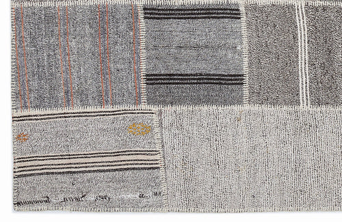 Teselya 1272 Beige Striped Wool Handmade Area Rug 5'3" x 7'7"