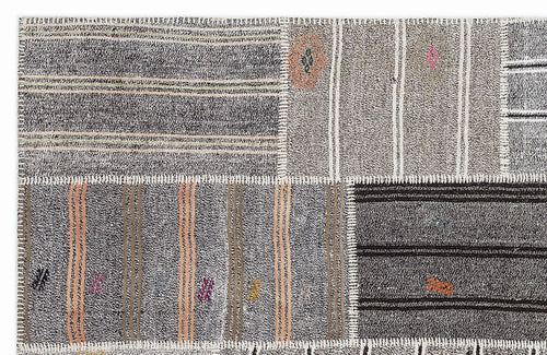 Teselya 1276 Beige Striped Wool Handmade Area Rug 5'3" x 7'7"