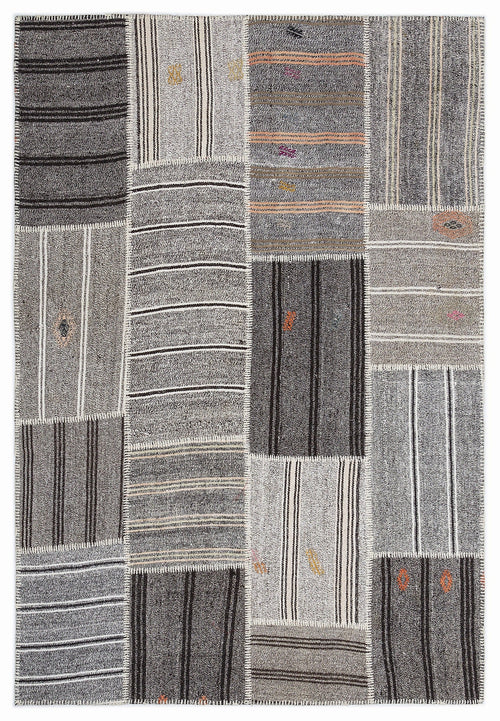Teselya 1276 Beige Striped Wool Handmade Area Rug 5'3" x 7'7"