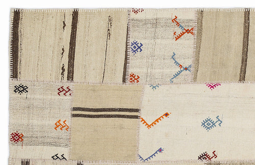 Teselya 1277 Beige Striped Wool Handmade Area Rug 5'3" x 7'7"