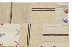 Teselya 1277 Beige Striped Wool Handmade Area Rug 5'3" x 7'7"