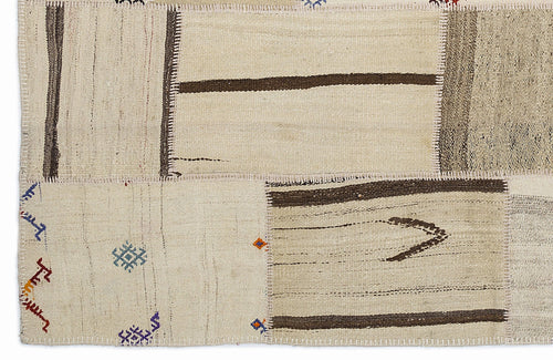 Teselya 1277 Beige Striped Wool Handmade Area Rug 5'3" x 7'7"