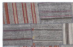 Teselya 1279 Grey Striped Wool Handmade Area Rug 5'3" x 7'7"