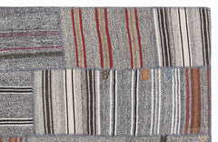 Teselya 1279 Grey Striped Wool Handmade Area Rug 5'3" x 7'7"