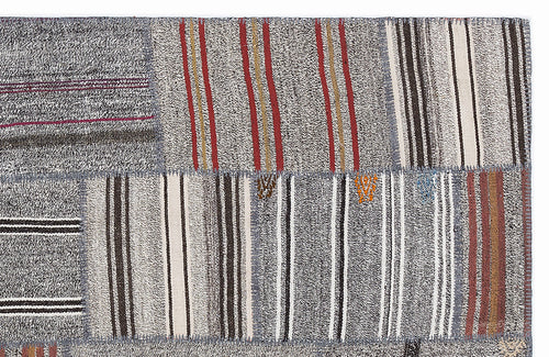 Teselya 1279 Grey Striped Wool Handmade Area Rug 5'3" x 7'7"